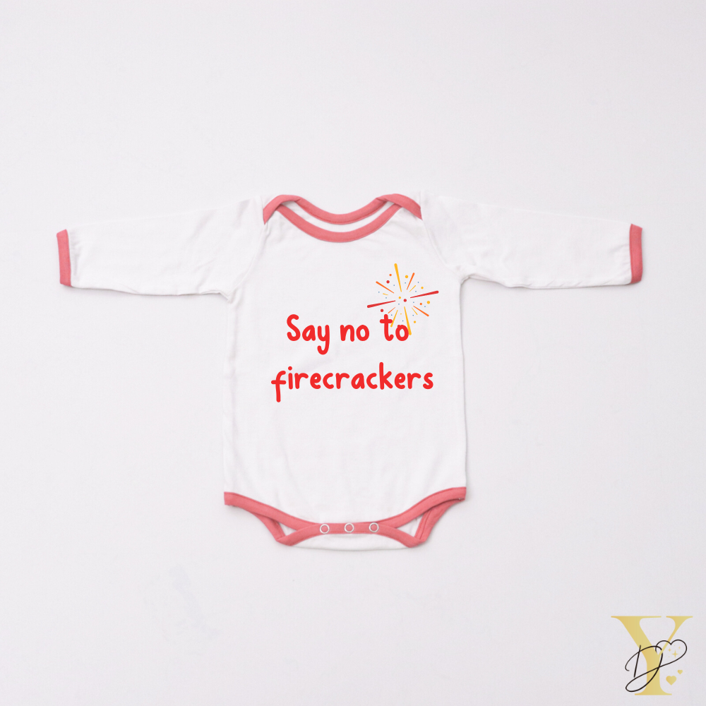 Personalised Bodysuit (full sleeves) - Say no to firecrackers (red love) - Tinycubs - 