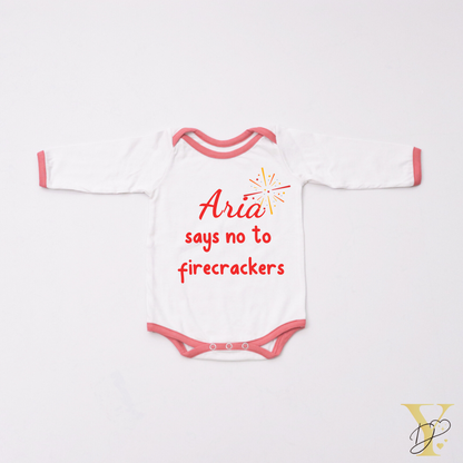 Personalised Bodysuit (full sleeves) - Say no to firecrackers (red love) - Tinycubs - 