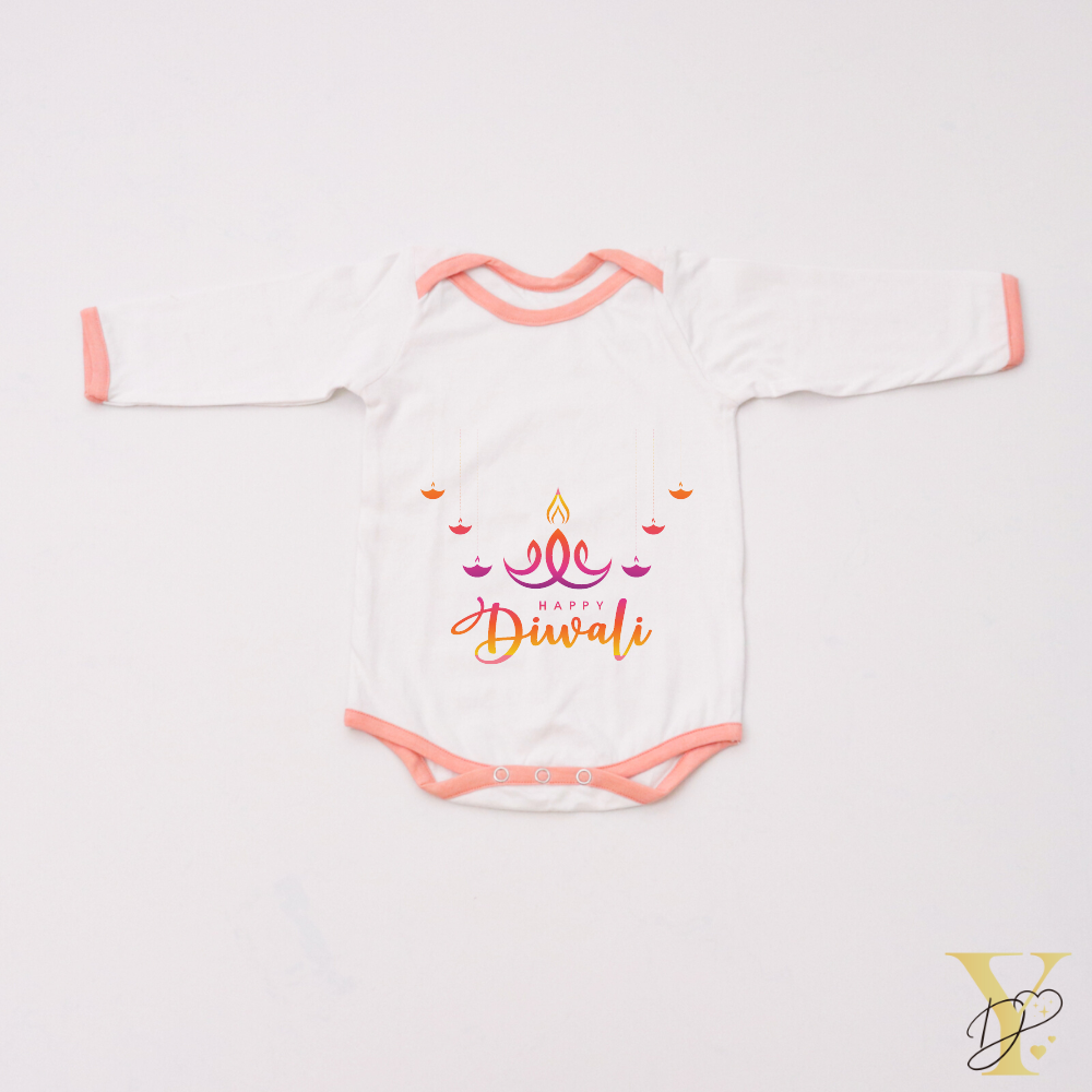 Personalised Bodysuit (full sleeves) - Wishes Happy Diwali (peach love) - Tinycubs - 