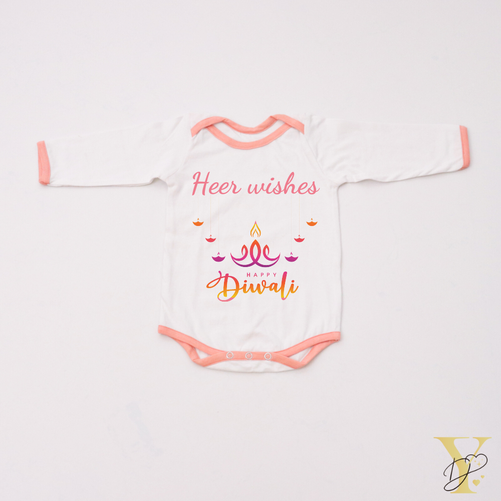 Personalised Bodysuit (full sleeves) - Wishes Happy Diwali (peach love) - Tinycubs - 