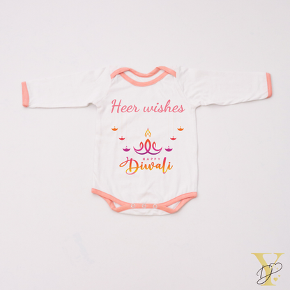 Personalised Bodysuit (full sleeves) - Wishes Happy Diwali (peach love) - Tinycubs - 