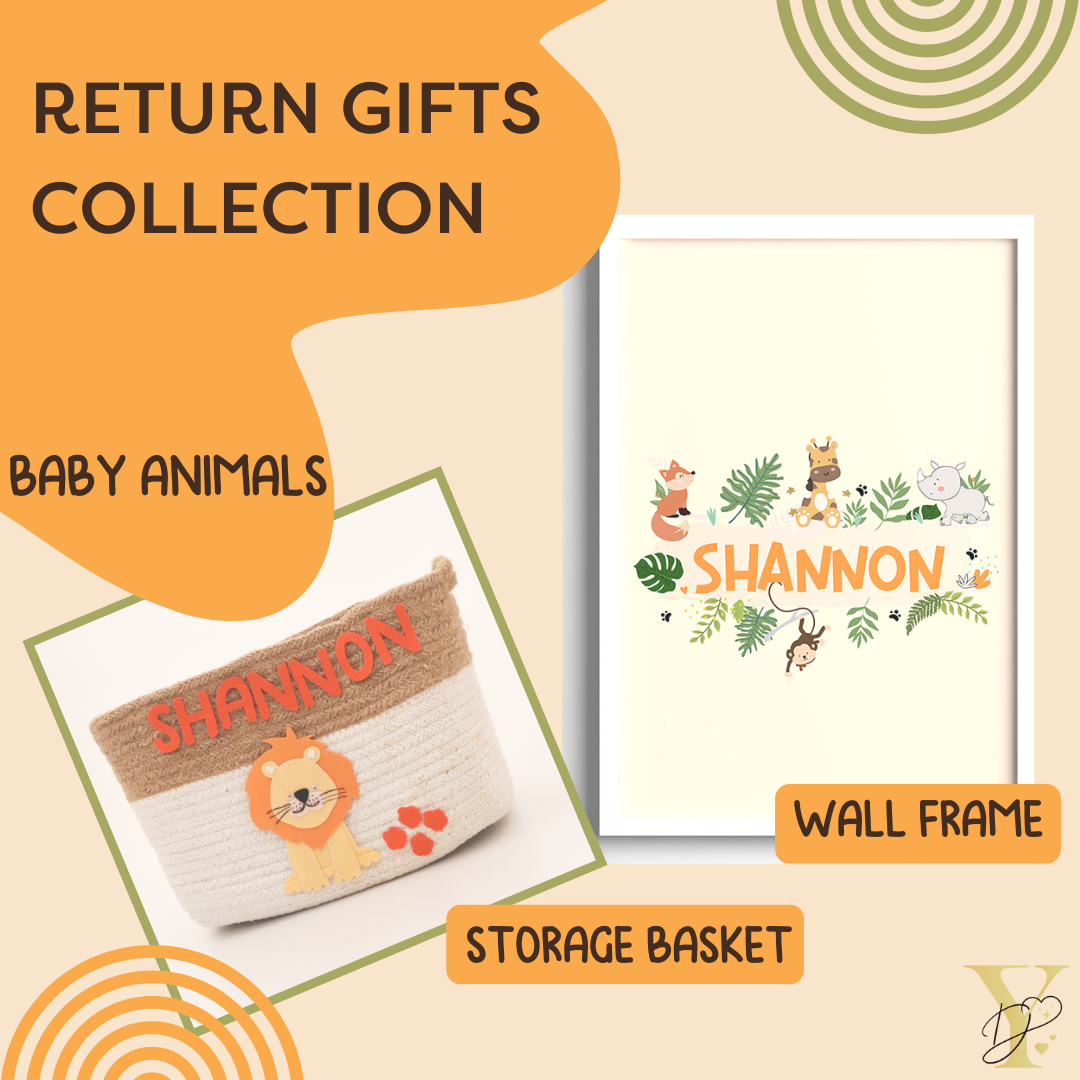 Personalised Return Gift Collection - Baby Animals (Storage Basket & Wall Frame) - Tinycubs - 