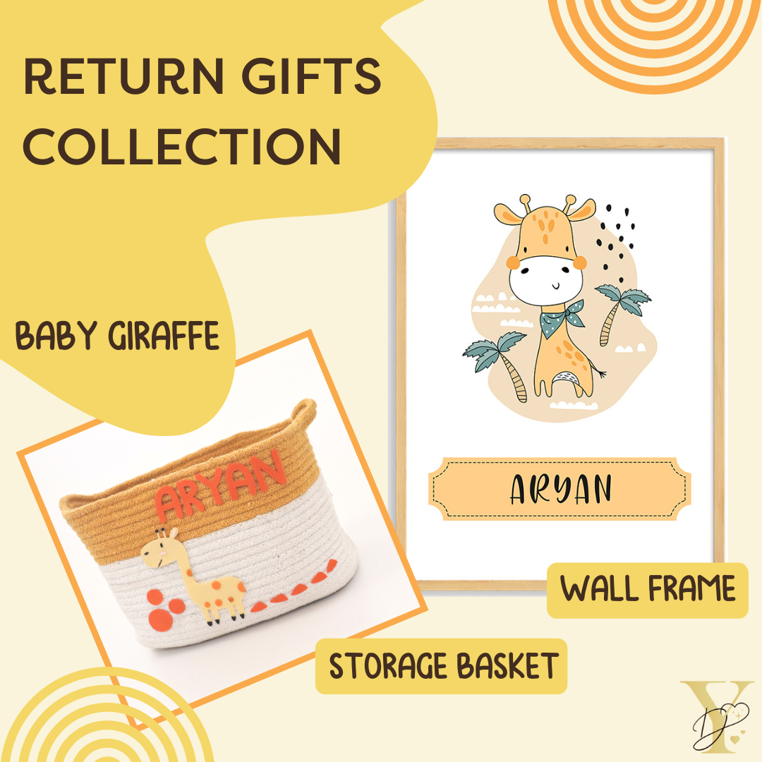 Personalised Return Gift Collection - Baby Giraffe (Storage Basket & Wall Frame) - Tinycubs - 