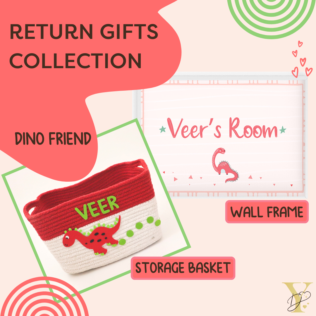 Personalised Return Gift Collection - Dino Friend (Storage Basket & Wall Frame) - Tinycubs - 