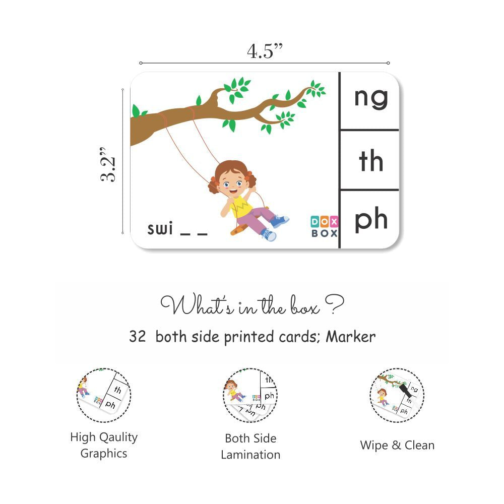 Phonics blends and diagraphs activity Flashcards- Pack of 32 - Tinycubs - 