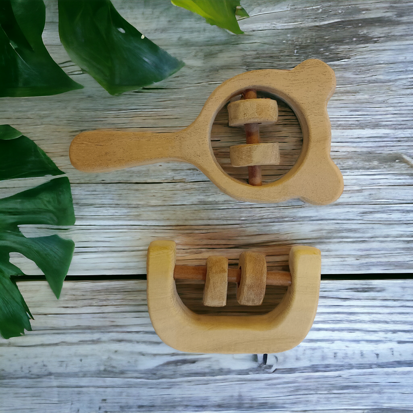 Pure Neem Wooden Rattles|Sound Making Toys For Toddlers| Mickey Head & Cshape - Tinycubs - 