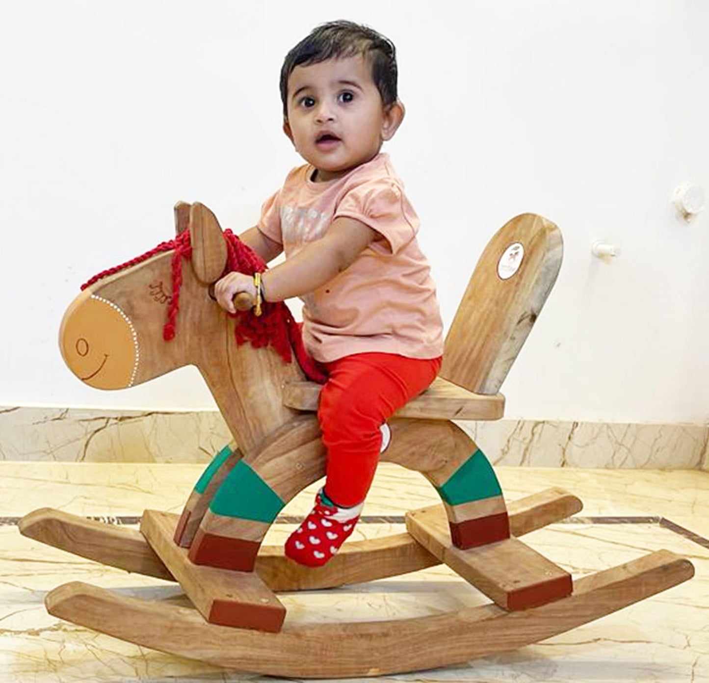 Pure & Solid Neem Wooden Rocking Horse That can Serve for Decades - For 1 to 5 Year kids - Tinycubs - 
