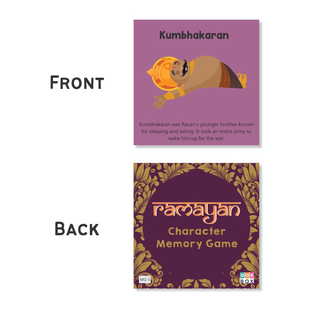 Ramayan Character Memory Card Game Flashcards -Pack of 30( Includes 15 Character) - Tinycubs - 
