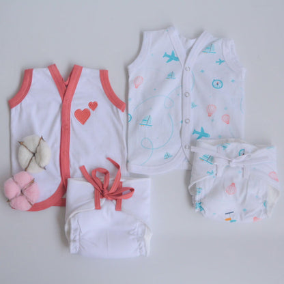 Red Hearts - Everyday Essentials Nappy & Vest (Set of 4) - Tinycubs - 