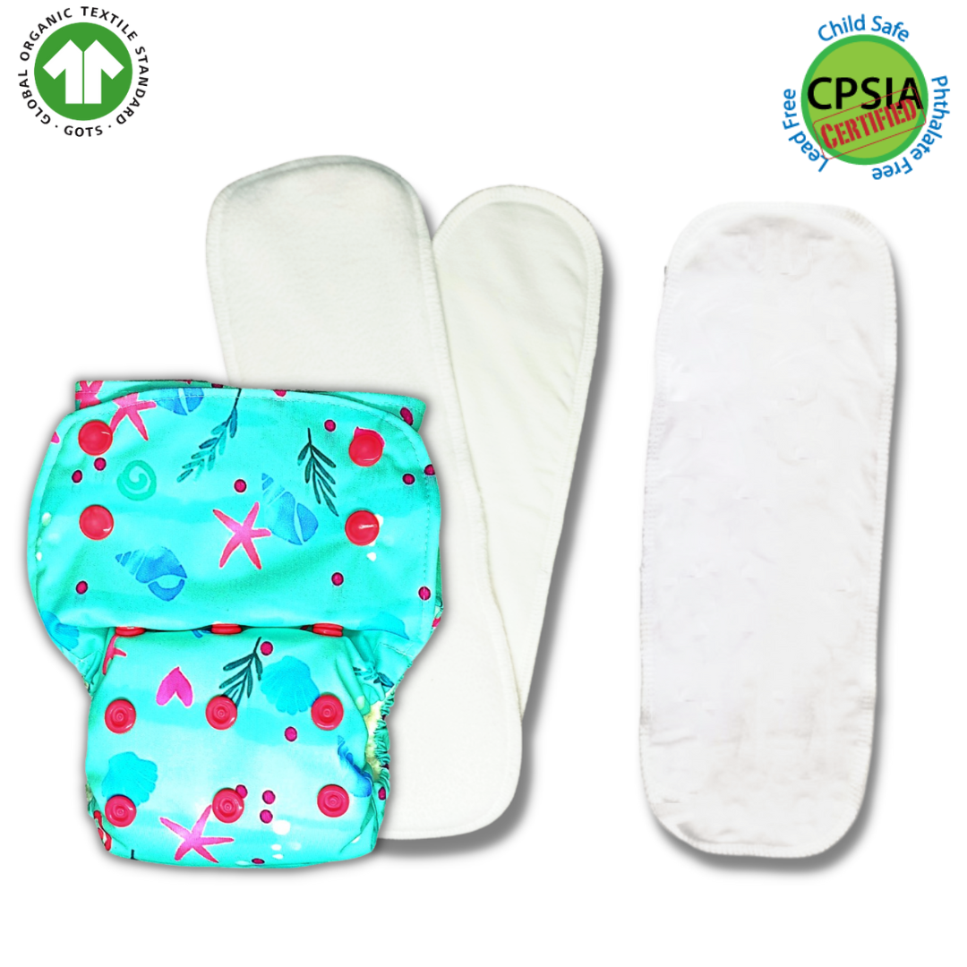 SeaShore- Nano Pro AIO Cloth Diaper (with 2 organic inserts and power booster) - Tinycubs - 