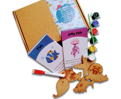 Sea animals flashcards with wooden cutout activity - Tinycubs - 