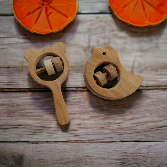 Sensory Developing Rattles - Dove & Mickey Head Shaped - Sourced From Best Quality Neem Wood - Tinycubs - 