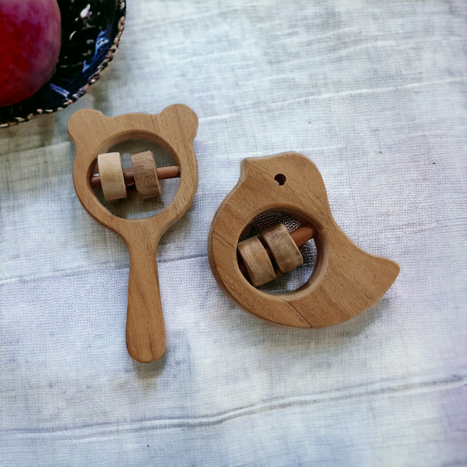 Sensory Developing Rattles - Dove & Mickey Head Shaped - Sourced From Best Quality Neem Wood - Tinycubs - 
