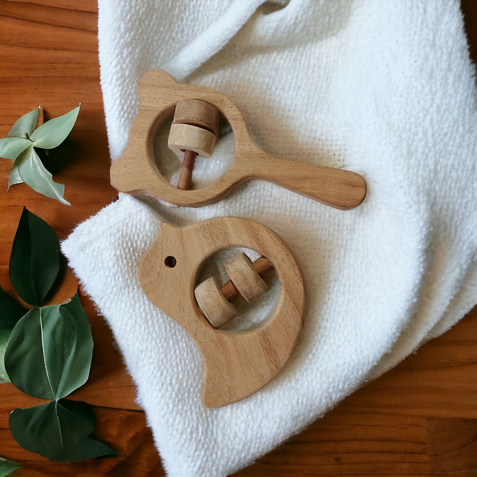 Sensory Developing Rattles - Dove & Mickey Head Shaped - Sourced From Best Quality Neem Wood - Tinycubs - 
