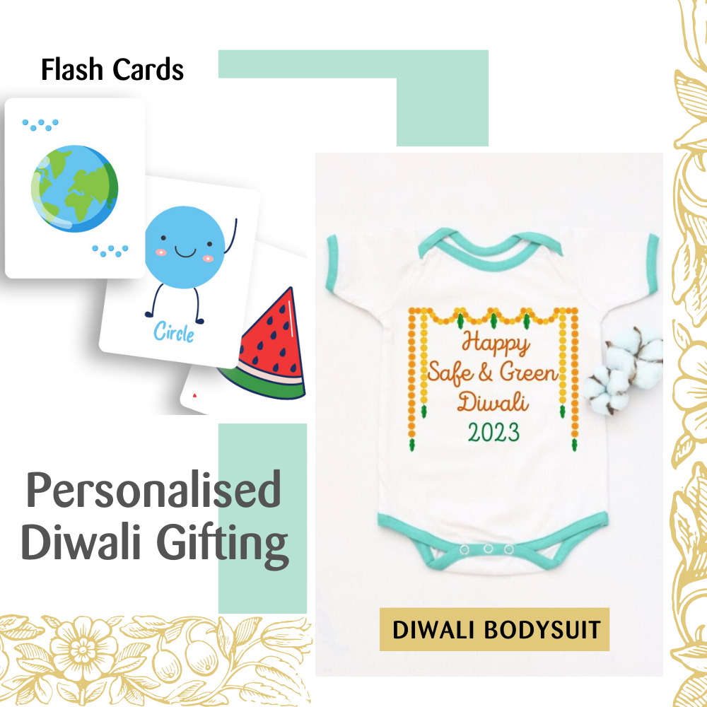 Shapes Flash Cards & Diwali Bodysuit Gift Set - Tinycubs - 