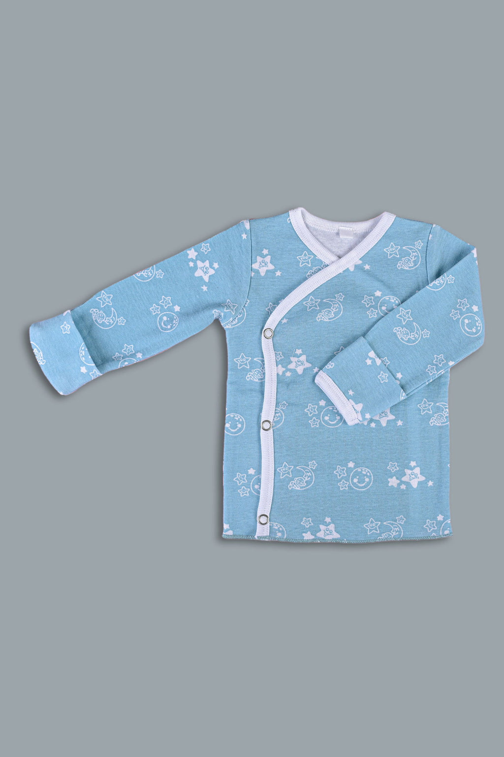 Shiny Moon and Star front open side snap full sleeves into T-shirt  - Sky blue - Tinycubs - 