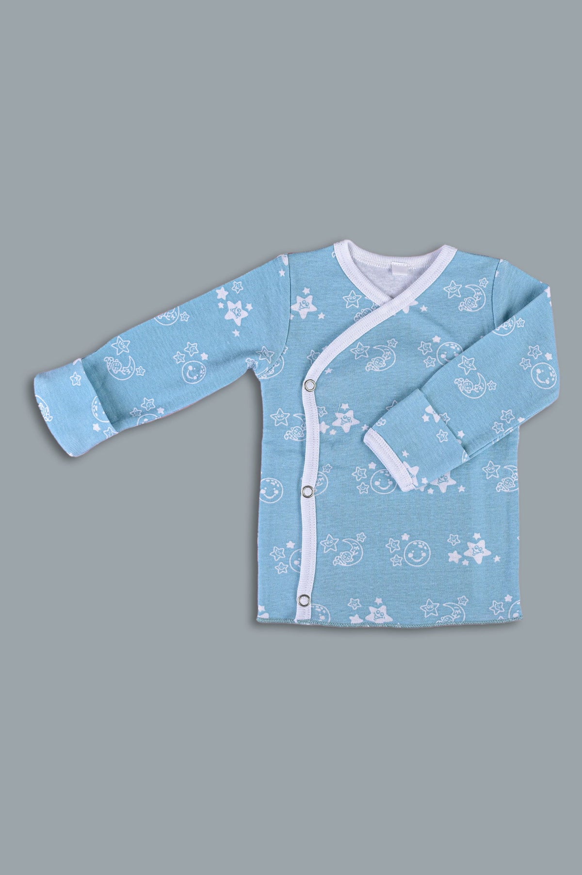 Shiny Moon and Star front open side snap full sleeves into T-shirt  - Sky blue - Tinycubs - 