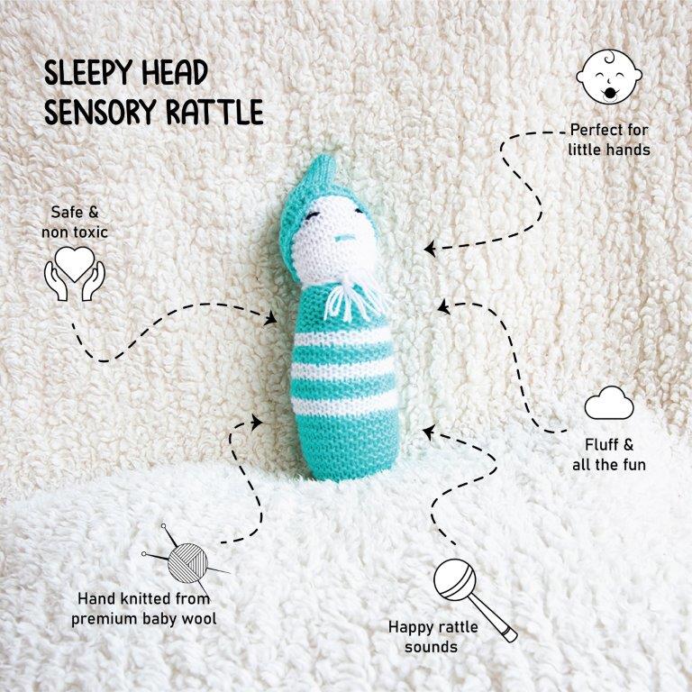 Sleepy Head Sensory Rattle - Blue - Tinycubs - 