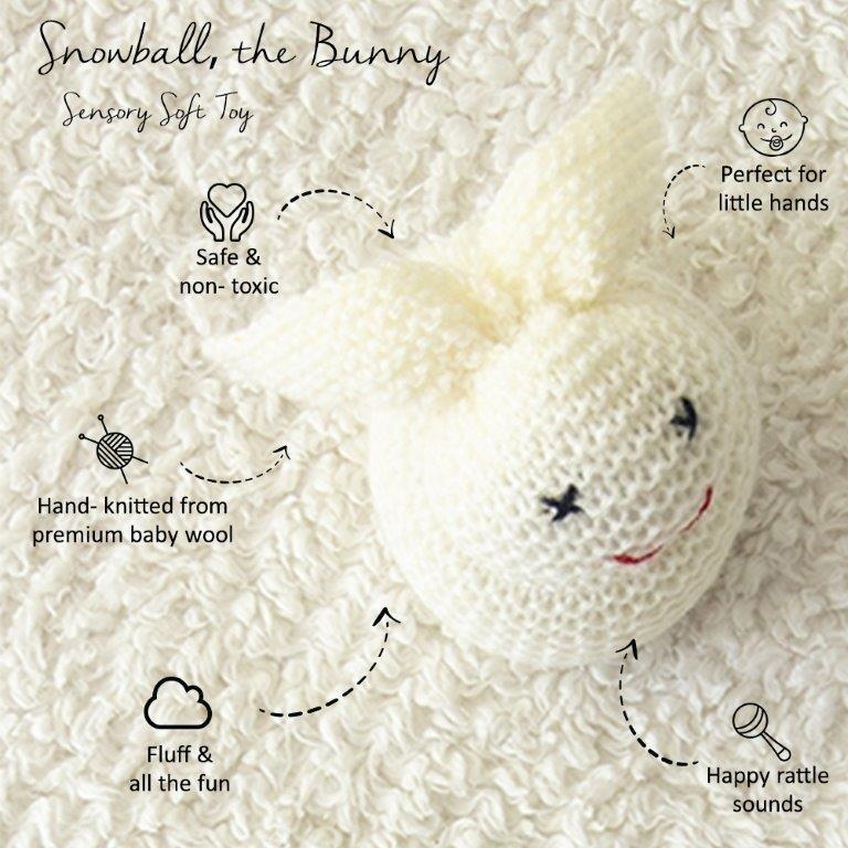 Snowball, The Bunny Sensory Soft Toy - Tinycubs - 