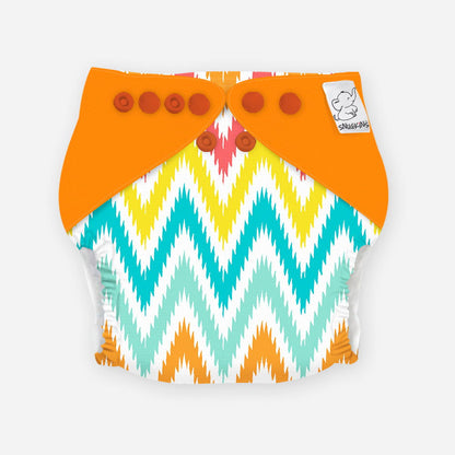 Snugkins -New Age Reusable, Waterproof & Washable Cloth Diapers for Babies ( 0-2 years).Contains 1 Diaper, 1 Wet-Free Organic Cotton Pad & 1 Booster Pad. Fits 5kg - 14kg babies – Macaroon Ikat - Tinycubs - 