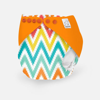 Snugkins -New Age Reusable, Waterproof & Washable Cloth Diapers for Babies ( 0-2 years).Contains 1 Diaper, 1 Wet-Free Organic Cotton Pad & 1 Booster Pad. Fits 5kg - 14kg babies – Macaroon Ikat - Tinycubs - 