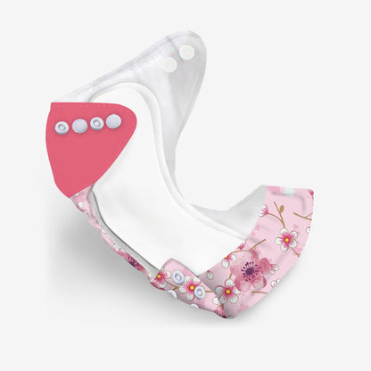 Snugkins -New Age Reusable, Waterproof & Washable Cloth Diapers for Babies ( 0-2 years).Contains 1 Diaper, 1 Wet-Free Organic Cotton Prefold Pad and 1 Booster Pad. Fits 5kg - 14kg babies – Sakura - Tinycubs - 