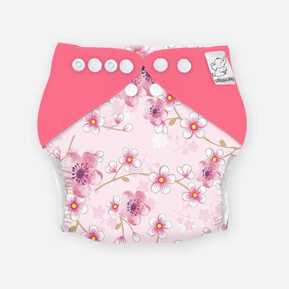 Snugkins -New Age Reusable, Waterproof & Washable Cloth Diapers for Babies ( 0-2 years).Contains 1 Diaper, 1 Wet-Free Organic Cotton Prefold Pad and 1 Booster Pad. Fits 5kg - 14kg babies – Sakura - Tinycubs - 