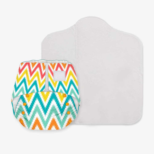 Snugkins -Newborn Bliss - Reusable,Waterproof & Washable Cloth Diapers for Newborn babies, Contains 1 Diaper, 1 Wet-Free Organic Cotton Pad & 1 Booster Pad - Fits 2.5kg – 7kg - Macaroon Ikat - Tinycubs - 