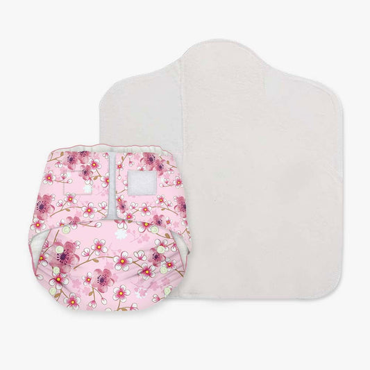 Snugkins - Newborn Bliss - Reusable, Waterproof & Washable Cloth Diapers for Newborn babies ( 2.5kg – 7kg) Contains 1 Diaper, 1 Wet-Free Organic Cotton Pad & 1 Booster Pad – Fits 2.5kg – 7kg - Sakura - Tinycubs - 