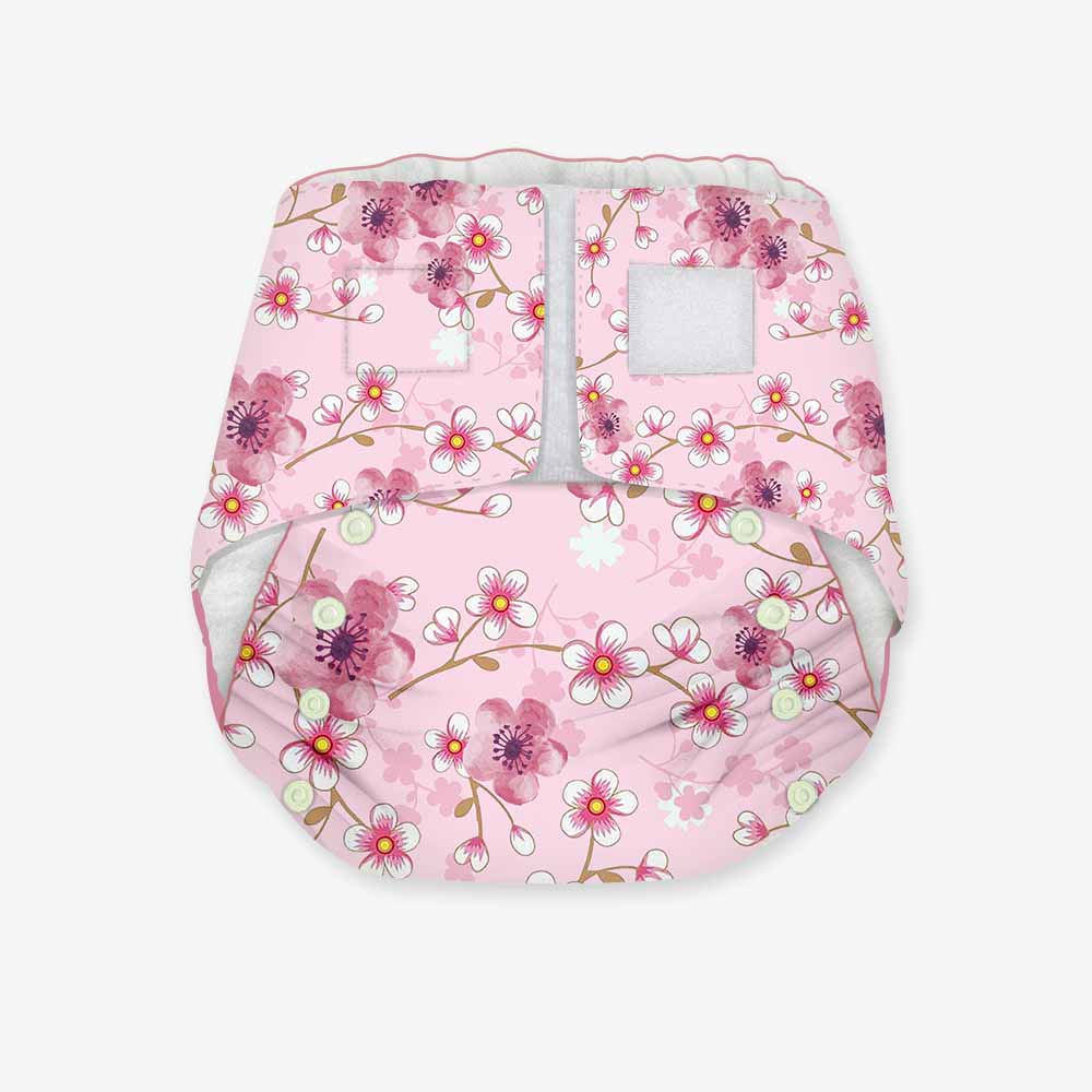 Snugkins - Newborn Bliss - Reusable, Waterproof & Washable Cloth Diapers for Newborn babies ( 2.5kg – 7kg) Contains 1 Diaper, 1 Wet-Free Organic Cotton Pad & 1 Booster Pad – Fits 2.5kg – 7kg - Sakura - Tinycubs - 