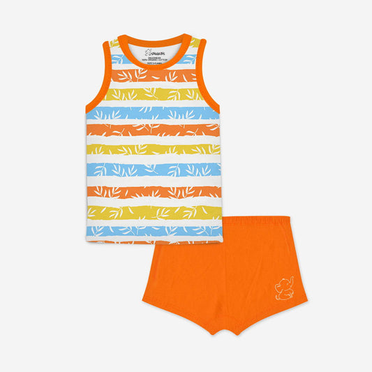 Snugkins Snugwear– 100% Organic Cotton Sleeveless T Shirts Top and Shorts Set for Kids,Toddlers, Boys and Girls  – Stripes - Fun Stripes - Tinycubs - 