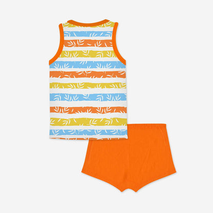 Snugkins Snugwear– 100% Organic Cotton Sleeveless T Shirts Top and Shorts Set for Kids,Toddlers, Boys and Girls  – Stripes - Fun Stripes - Tinycubs - 