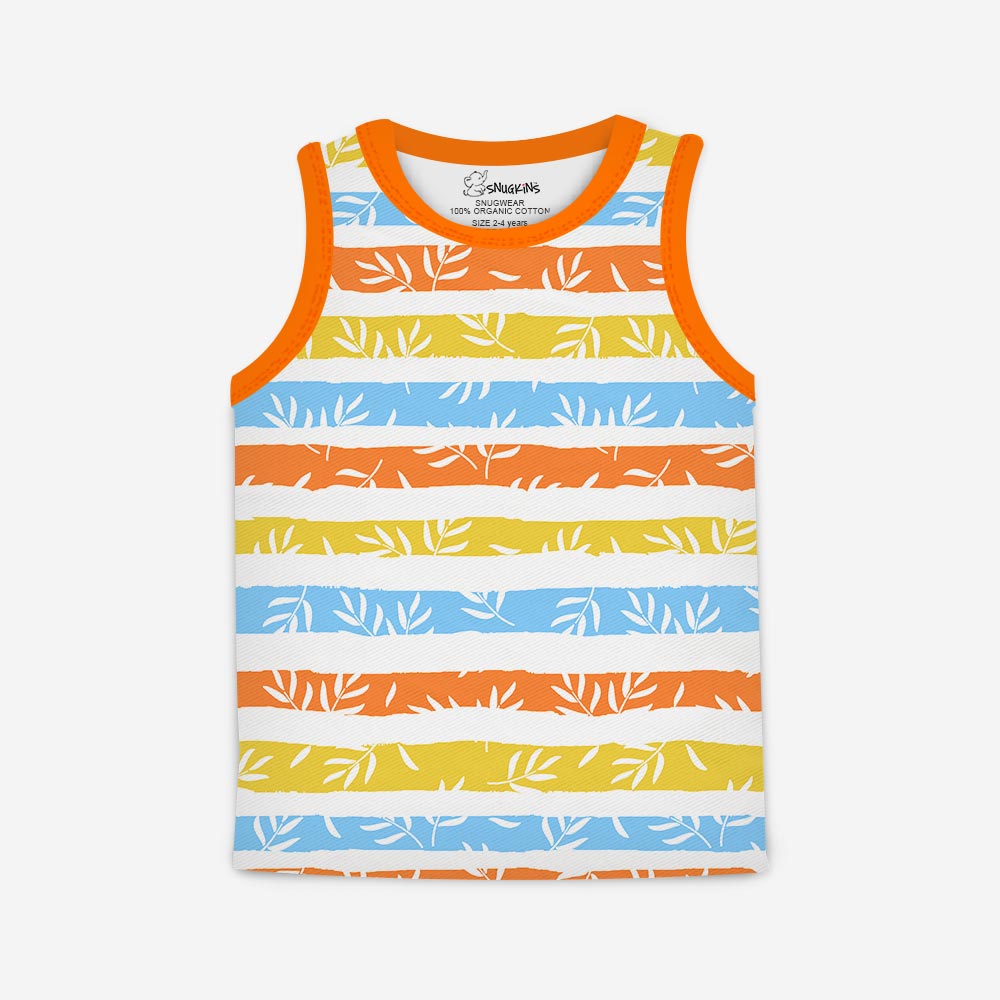 Snugkins Snugwear– 100% Organic Cotton Sleeveless T Shirts Top and Shorts Set for Kids,Toddlers, Boys and Girls  – Stripes - Fun Stripes - Tinycubs - 