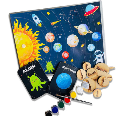 Solar System Flashcard with Space Board Activity (Contain Wooden Planets) - Tinycubs - 