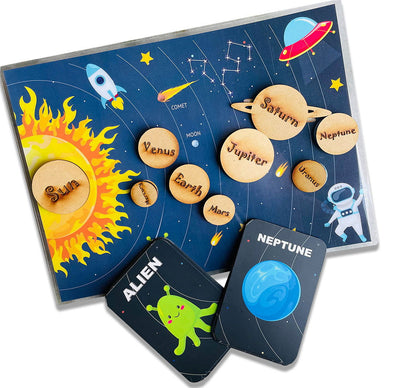 Solar System Flashcard with Space Board Activity (Contain Wooden Planets) - Tinycubs - 
