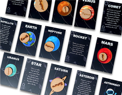 Solar System Flashcard with Space Board Activity (Contain Wooden Planets) - Tinycubs - 