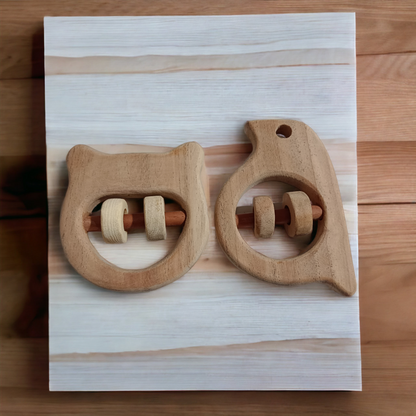 Soothing Sound Making Rattles - Sparrow & Hippo Head Shapes - Made From Pure Neem Wood - Tinycubs - 
