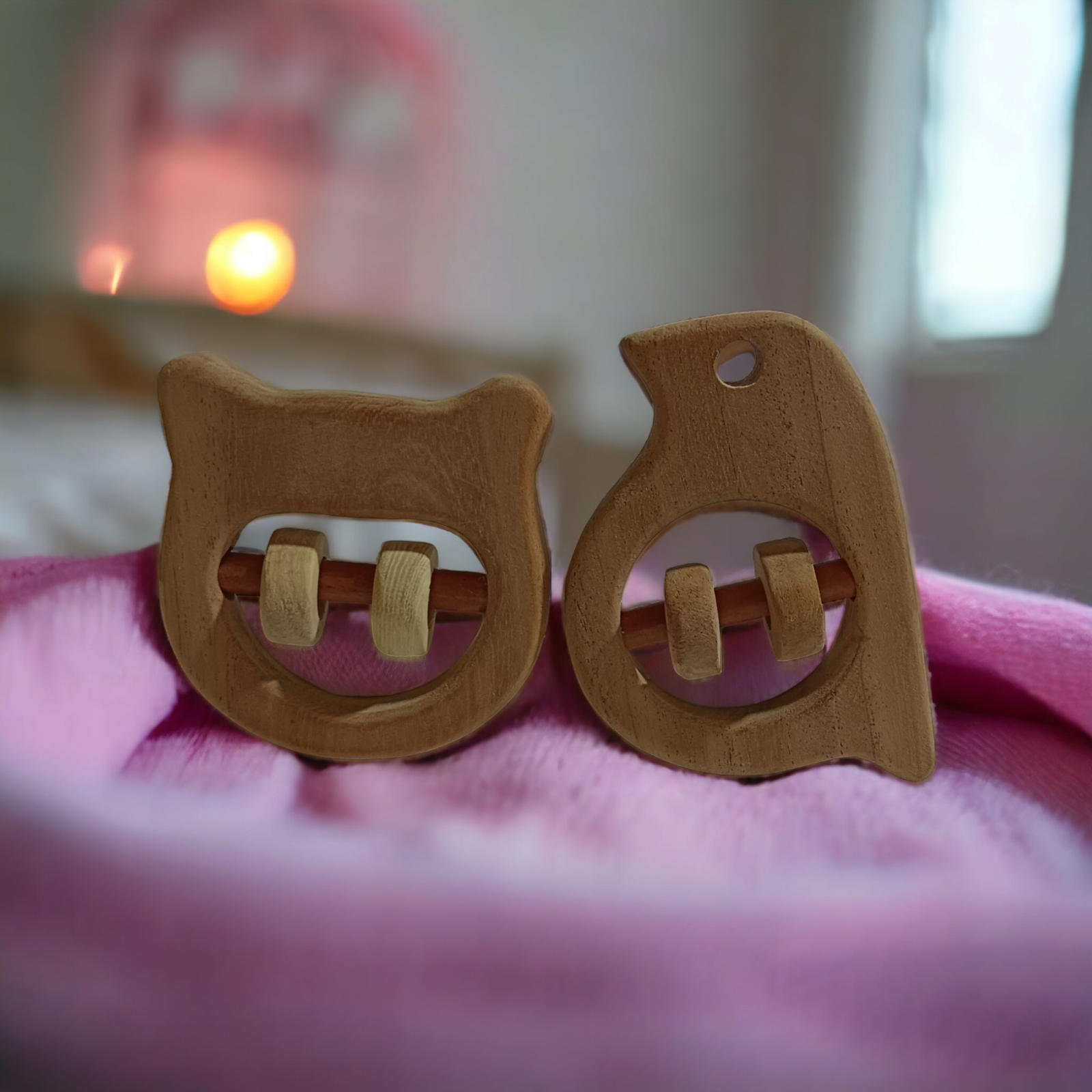 Soothing Sound Making Rattles - Sparrow & Hippo Head Shapes - Made From Pure Neem Wood - Tinycubs - 