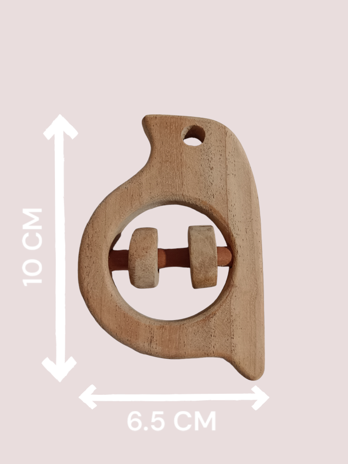 Soothing Sound Making Rattles - Sparrow & Hippo Head Shapes - Made From Pure Neem Wood - Tinycubs - 