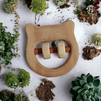 Soothing Sound Making Rattles - Sparrow & Hippo Head Shapes - Made From Pure Neem Wood - Tinycubs - 