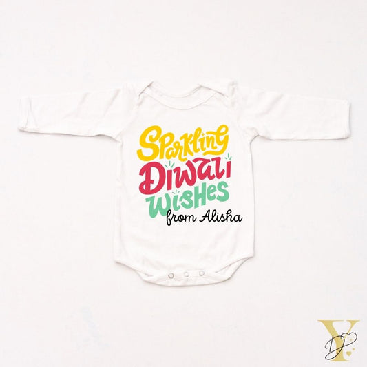 Sparkling Diwali Personalised Bodysuit - full sleeves - Tinycubs - 