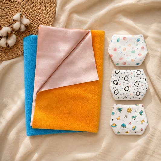 Dry Mat and Nappies Combo Pack of 5 - Blue & Orange