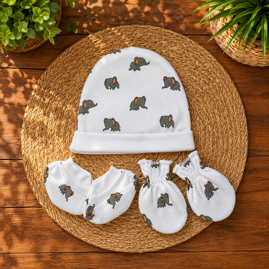 Elefantastic Set(Cap, Booties, & Mittens)