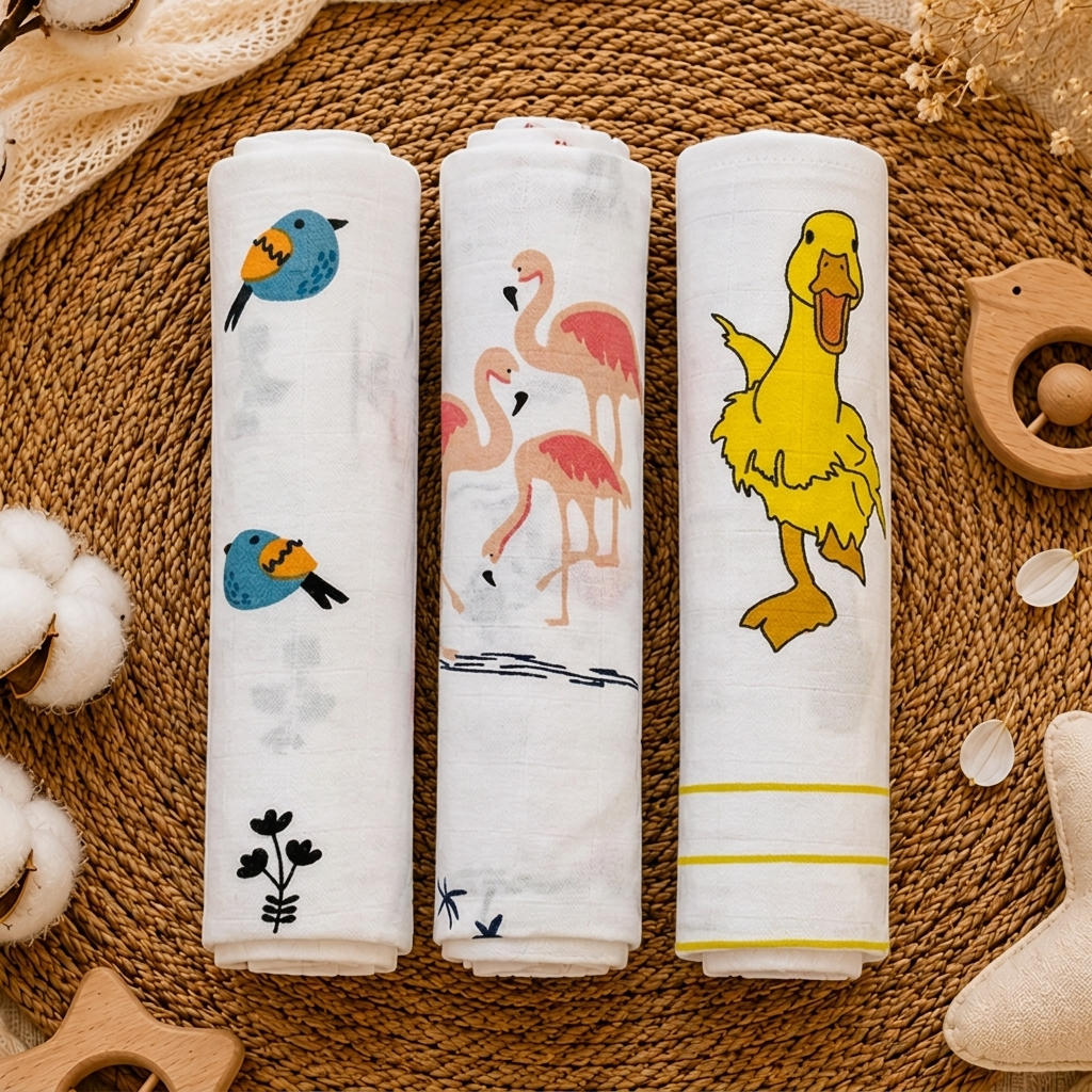 Duck+Flamingo+Bird Baby Swaddle Wrap | Pack Of 3 | 90 X 90 cm