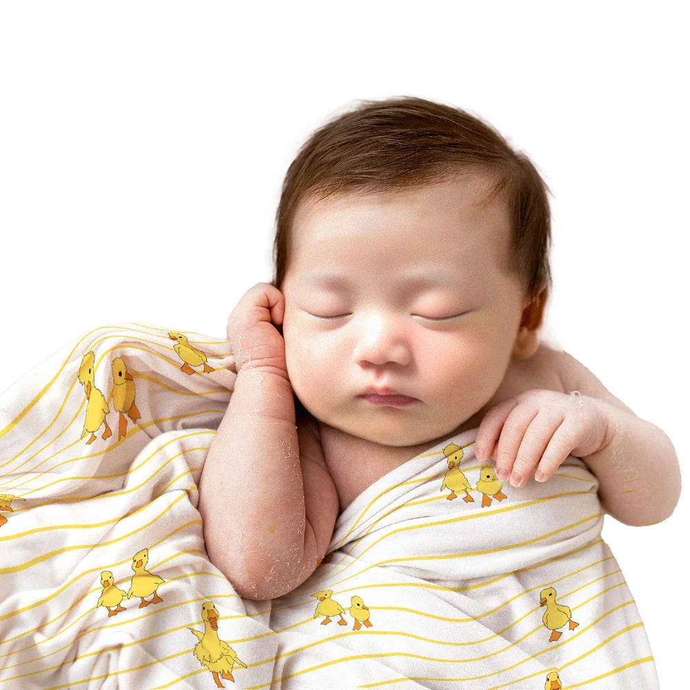 Tiny Lane 100% Organic Bamboo Cotton Muslin Baby Swaddle Wrappers Duck & Classic White Print Pack of 2 - Multicolor