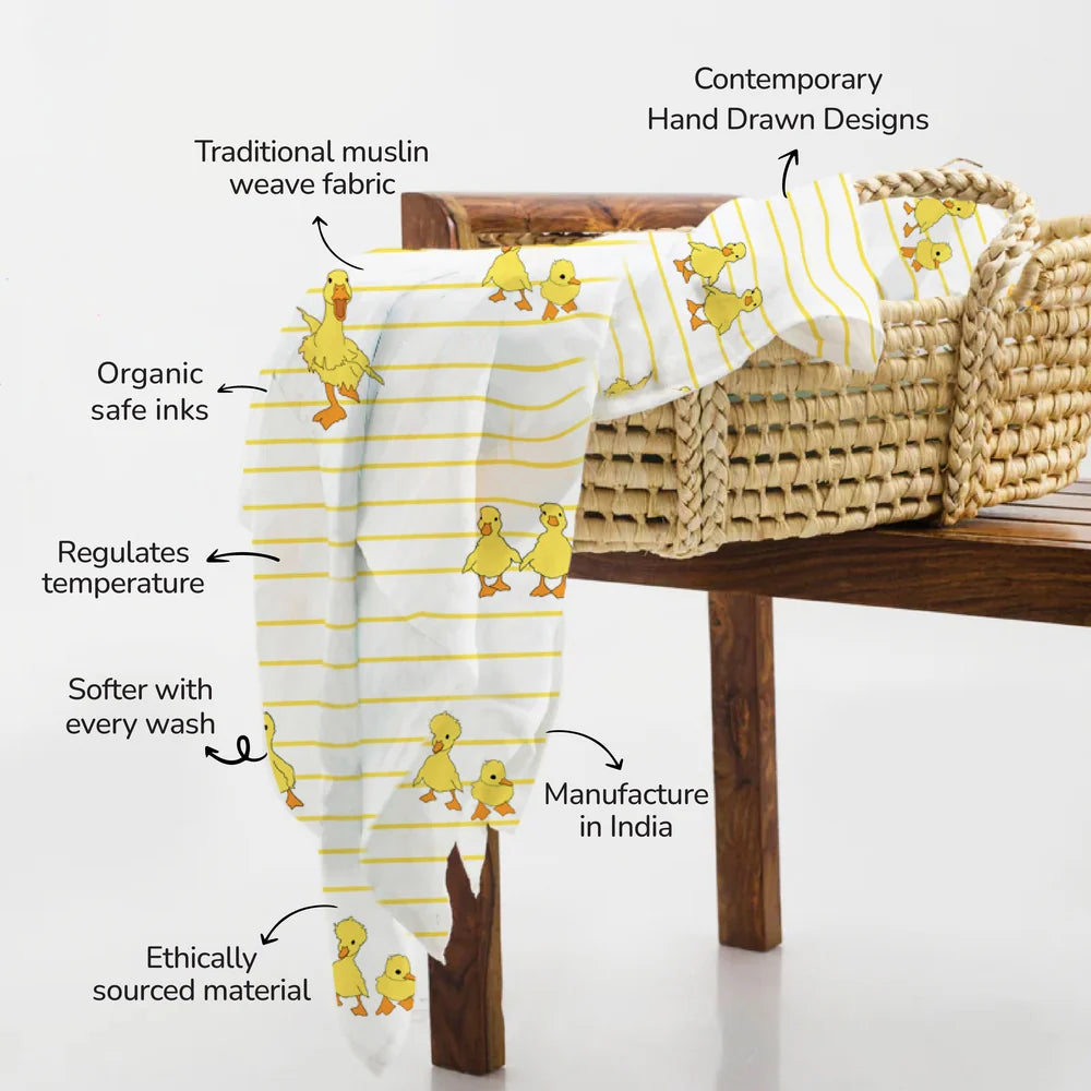 Duck, Bird & Classic White Swaddle Set | Pack Of 3 | 90 x 90 cm