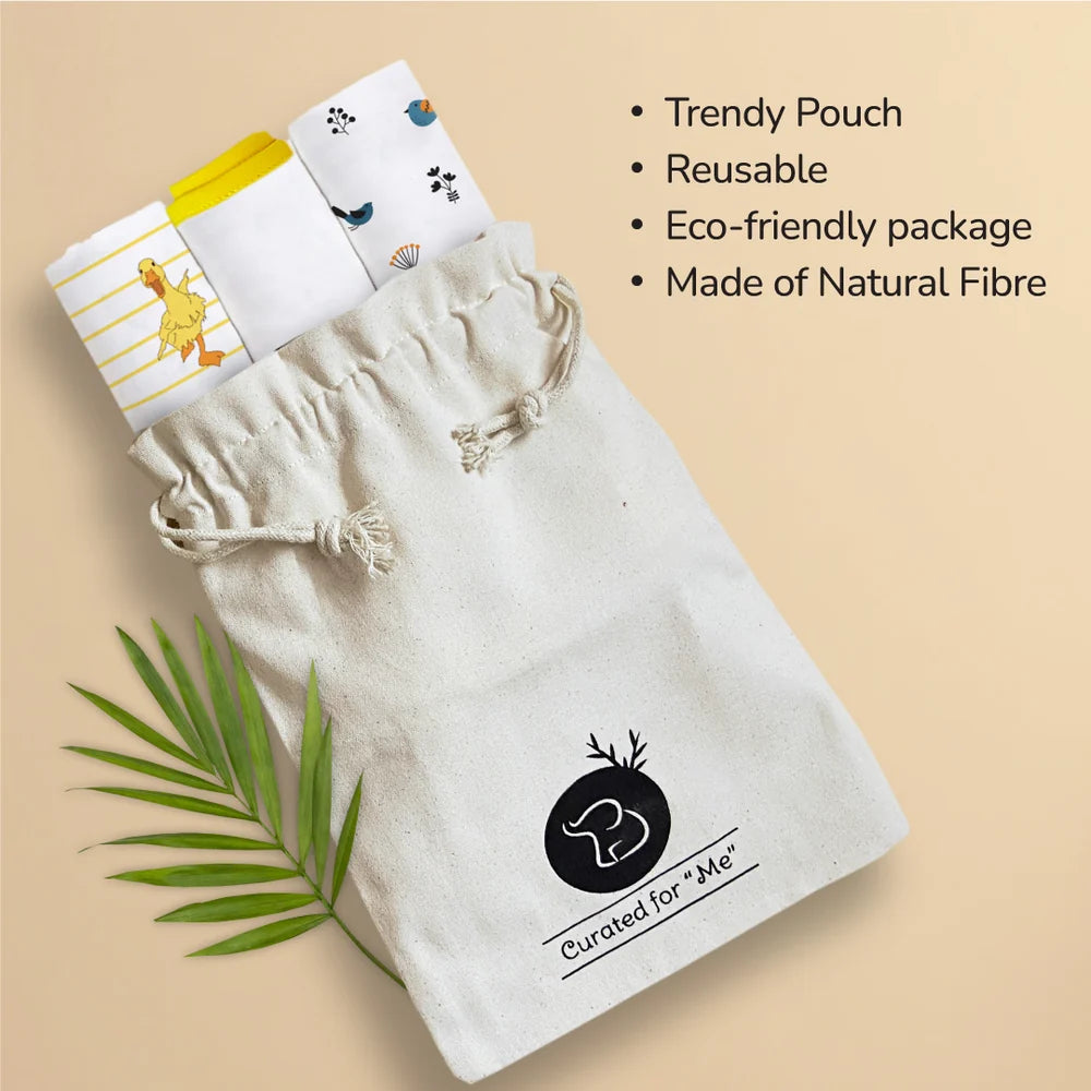 Duck, Bird & Classic White Swaddle Set | Pack Of 3 | 90 x 90 cm