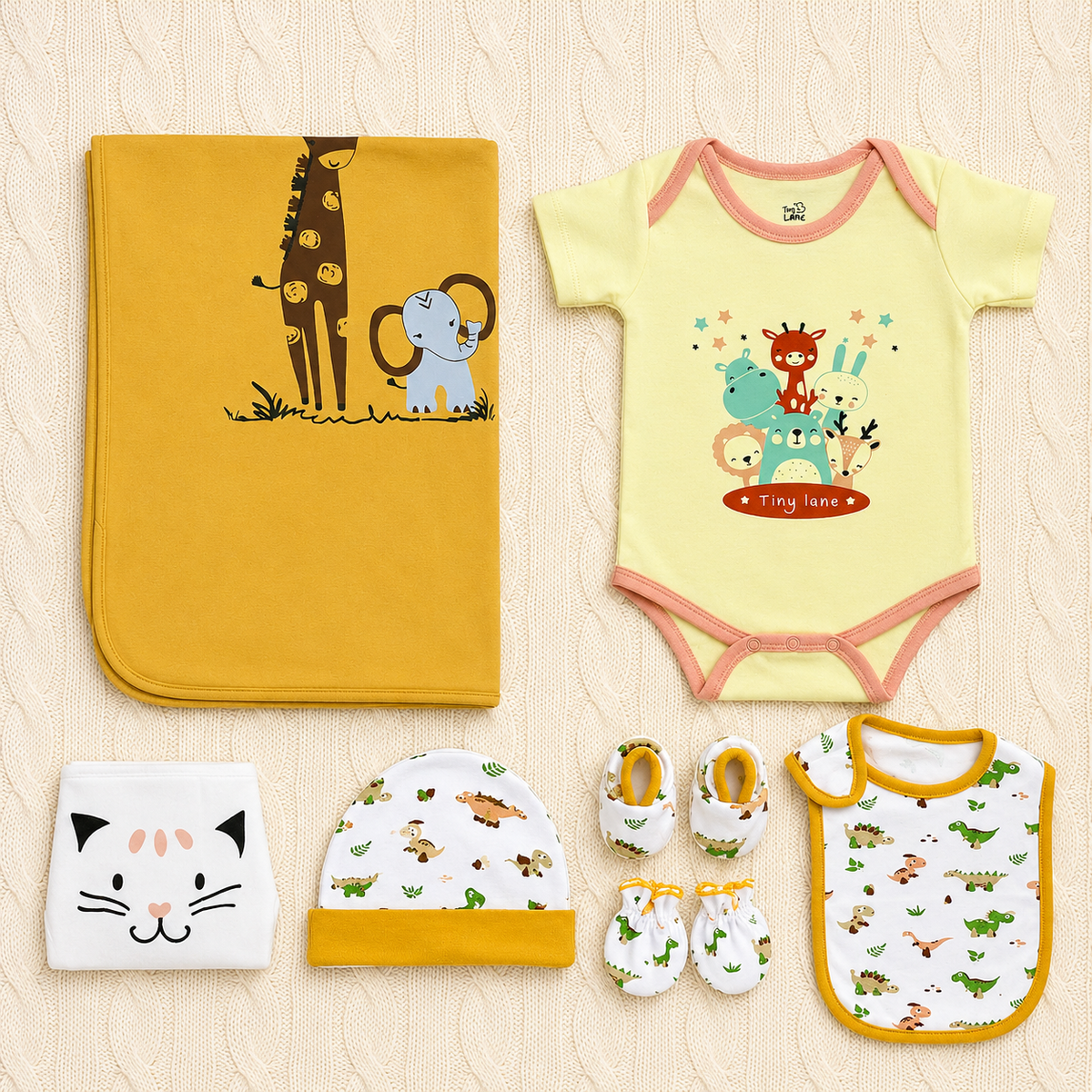Tiny Lane Jungle Tribe Newborn Baby Gift Set  Pack of 7  Multicolor