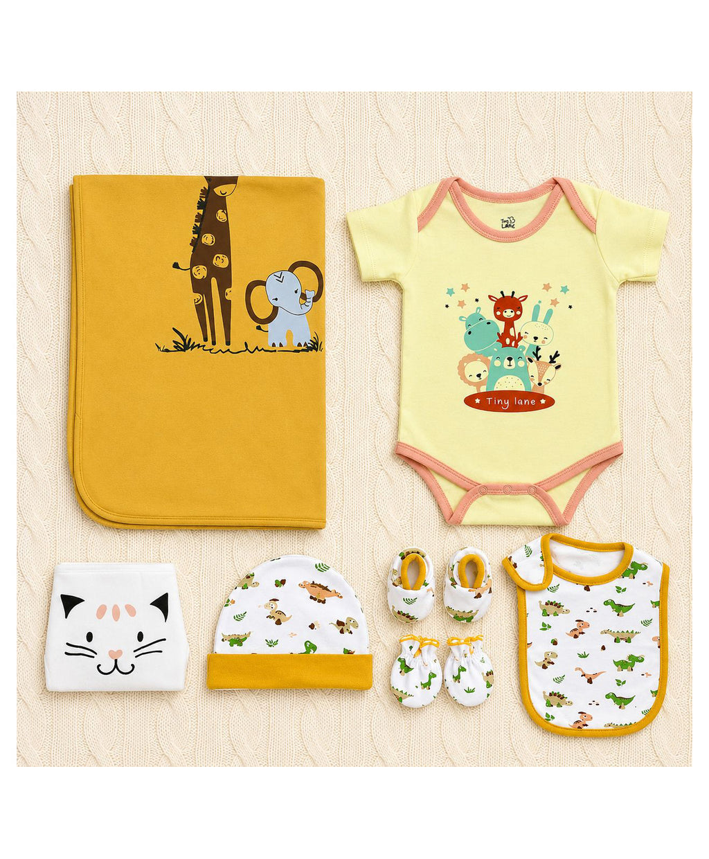 Tiny Lane Jungle Tribe Newborn Baby Gift Set  Pack of 7  Multicolor