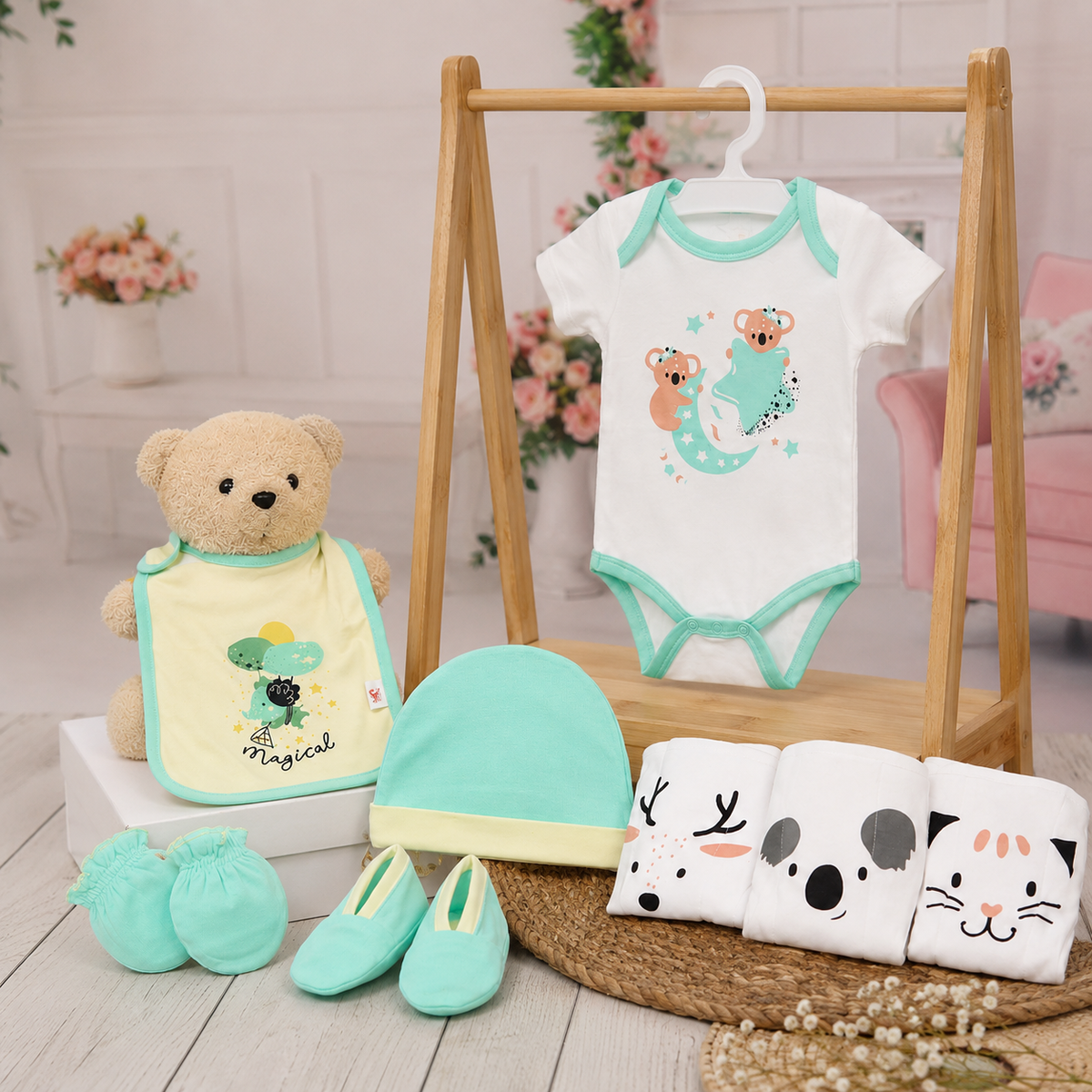 Tiny Lane Krescent Koala newborn gift set 8-piece.